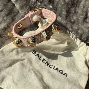 Balenciaga Pink Leather Studded Bracelet